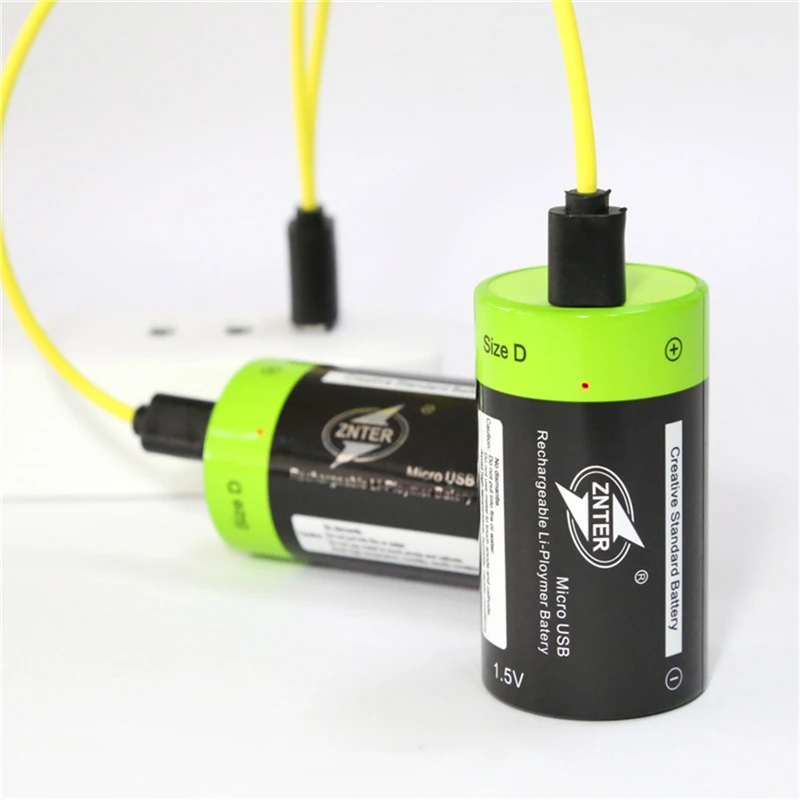 

D Size Battery with Micro USB Cable Rechargeable Lithium Batteries ZNTER 1.5V 4000mAh USB Charger Sets 2PCS/set Pilas Recargable