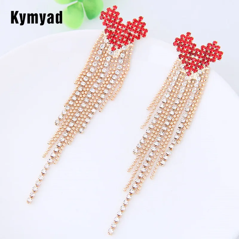 

Kymyad Crystal HeartTassel Earrings For Women Brincos Long Drop Earrings New Statement Earings Fashion Jewelry Boucle D'oreille