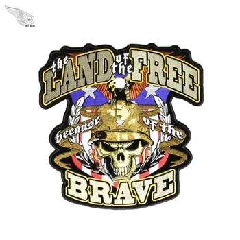 

LAND FREE BRAVE PATCH embroidered military army skull badge biker punk american iron on patches for clothing caps garment label