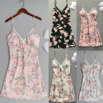 

Sexy Lingerie Women Satin Silk Lace Nightgown Robe Dress Babydoll Nightdress Sleepwear Sleepshirts