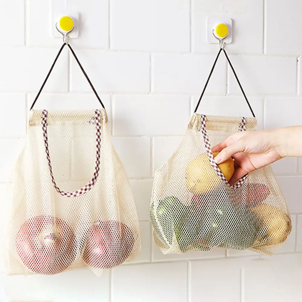 Reusable Fruit Vegetable Garlic Onion Hanging Storage Bag Breathable
