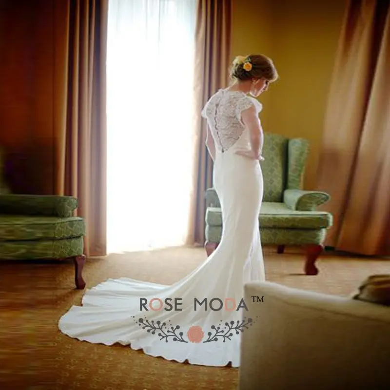 Rose Moda короткие кружевные рукава свадебное платье-футляр изготовление на заказ