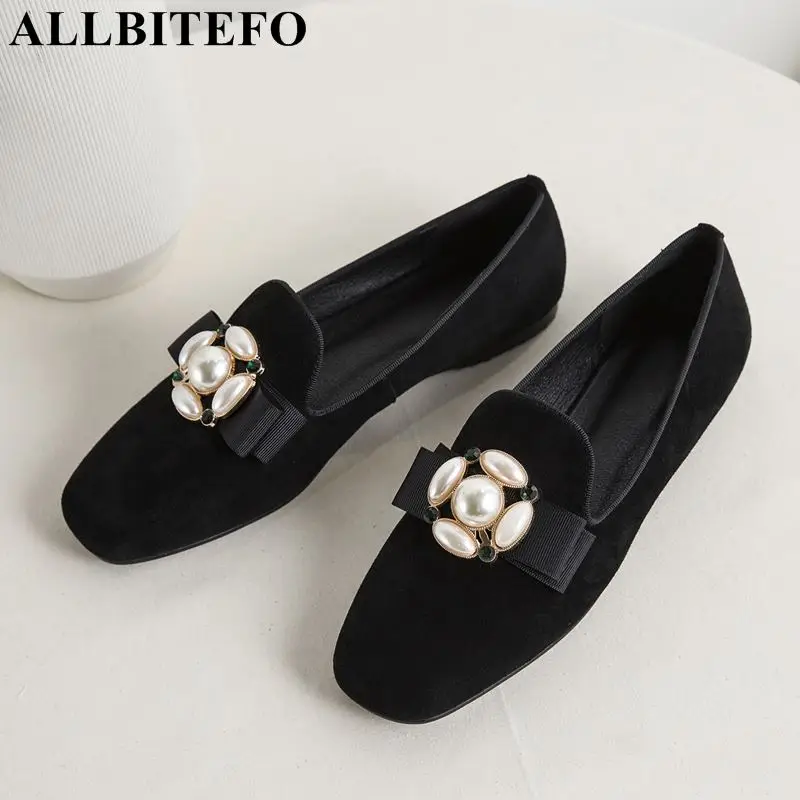 ALLBITEFO/Модная брендовая женская обувь из натуральной кожи на плоской подошве с милым бантиком, кожаная обувь на плоской подошве для женщин