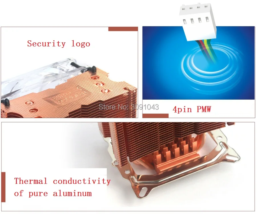 Pccooler кулер для процессора из чистой меди плавники, 4pin 9 см PWM тихий вентилятор для AMD Intel LGA775 115x2011 компьютер PC процессор охлаждения вентилятор радиатора