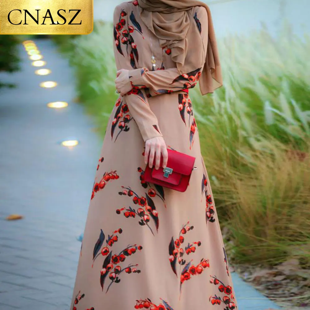 

Cherry long sleeve hot sale modest fashion formal muslim dress hijab robe dubai pakistani for women