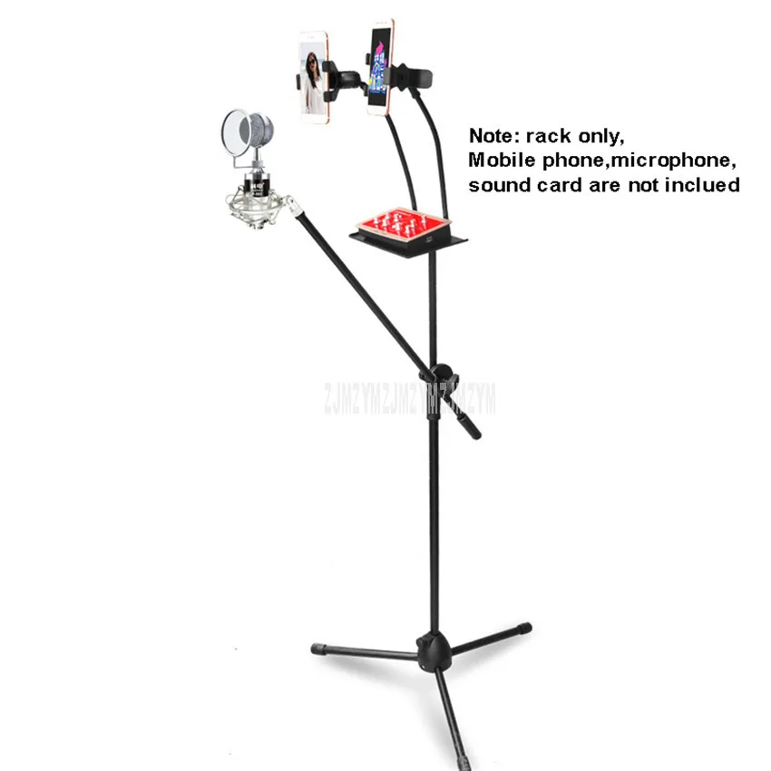 Floor Microphone Stand Height Adjustable Tripod MIC Holder with 2