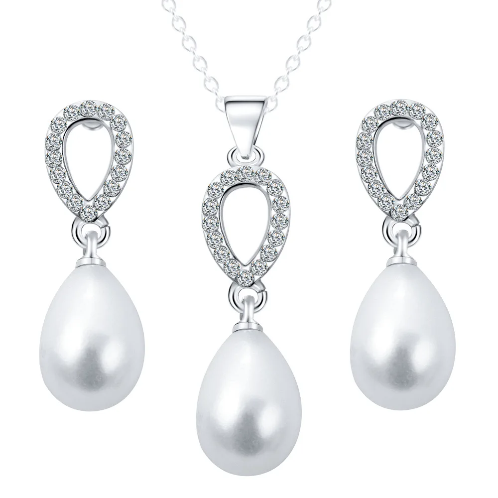 Crystal Imitation Pearl Jewelry Sets Gold Silver Color Water Drop Charm