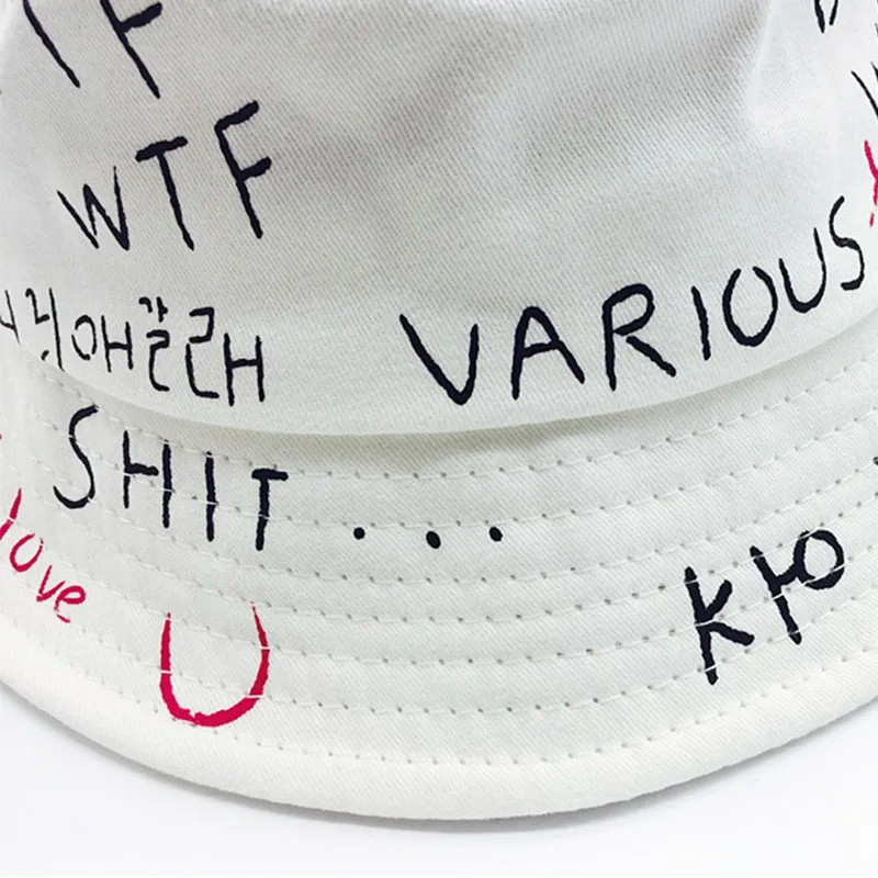 1-6T Bucket Cap Fisherman Hat Spring Korean Version Of The Wild Visor Street Personality Graffiti Pot Hat Tide