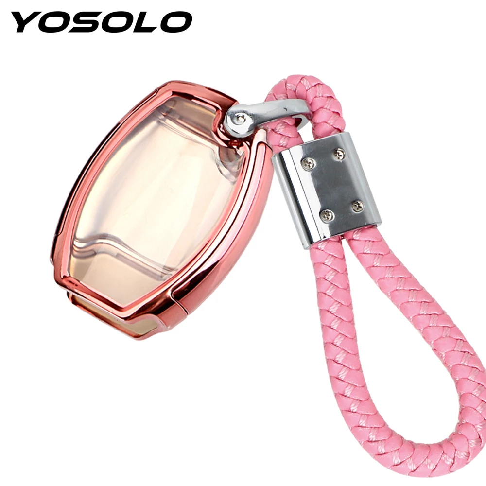 

YOSOLO 4 Color Car Key Case With Keyring For Mercedes Benz C Class E Class E260L GLK GLA CLA Key Shell Cover Auto Accessories