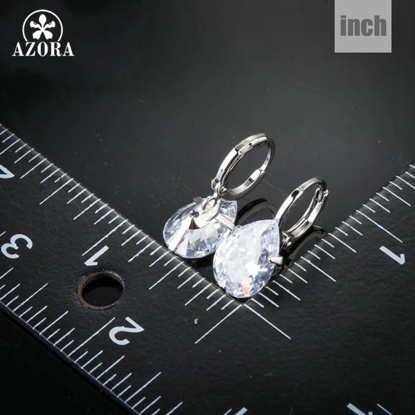 AZORA Brand Design Pear Cut Clear Cubic Zirconia Water Drop Earrings TE0158