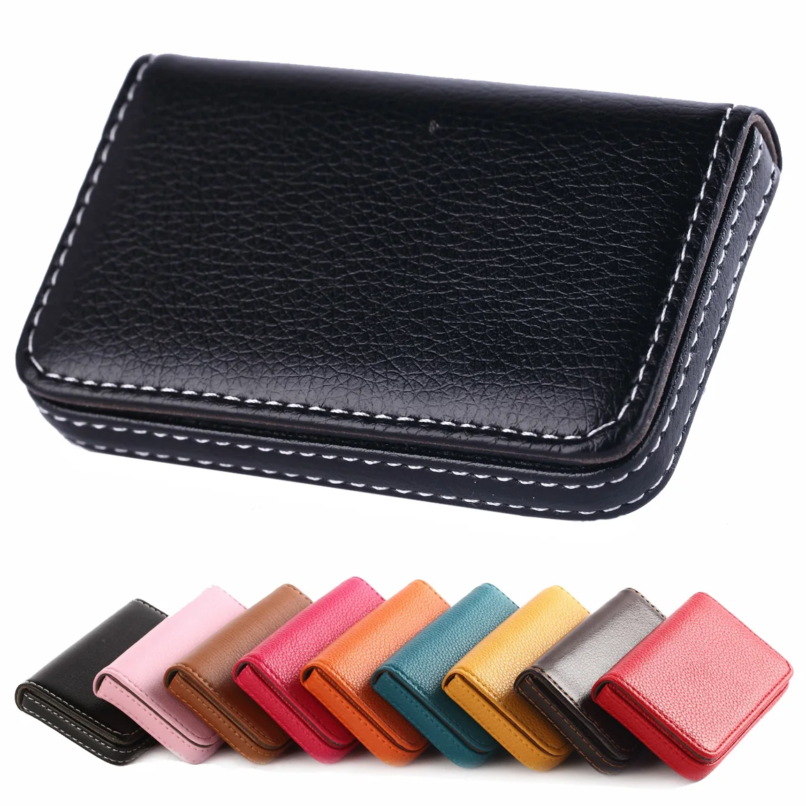 

PU Leather Business Card Case Horizontal wrapped Card ID holder Bank Credit Card Package Custom name logo