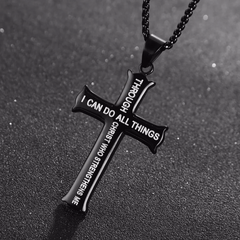 D&Z Religion Philippians 413 Stainless Steel Cross Necklaces Pendants