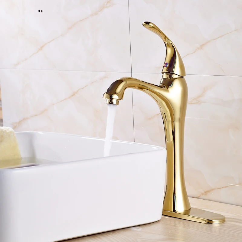 Classic Golden Bathroom Sink Faucet Deck Mounted Single Handle Mixer