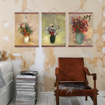 

Odilon Redon Flower Green Blue Vase Wooden Framed Famous Canvas Oil Painting Living Room Cafe Home Decor Wall Art Picture Scroll
