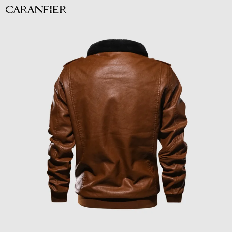 CARANFIER мужская куртка бомбер из искусственной кожи теплая Толстая бархатная