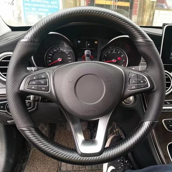 

Carbon Fiber Leather Black Leather Car Steering Wheel Cover for Mercedes-Benz C180 C200 C260 C300 B200 E200 E300 CLS260 CLS300