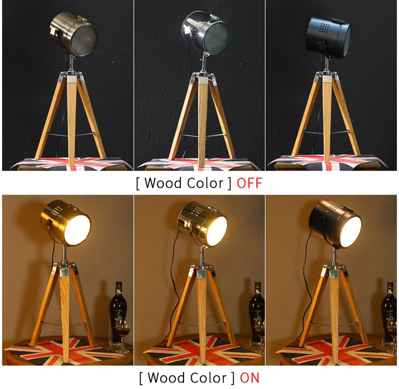 Horsten European Vintage Retro Wood Tripod Table Lamp Spotlight Lamps Photography Desk Lights Stand Creative Living Room 220V (2)