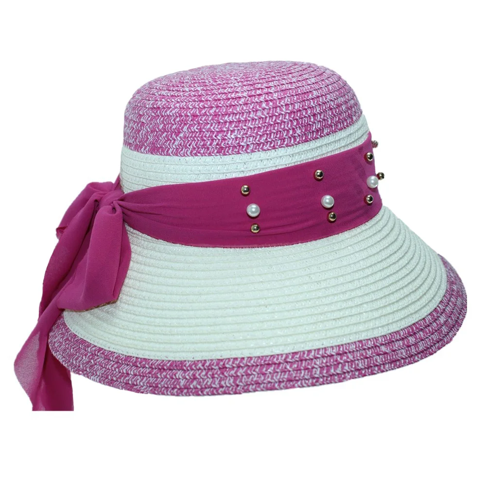

2019 New Travel Beach Straw Hat Pearl Scarf Decorative Woven Stitching Straw Hat Summer Bohemian Beach Sun Hat Ladies Jazz Hat