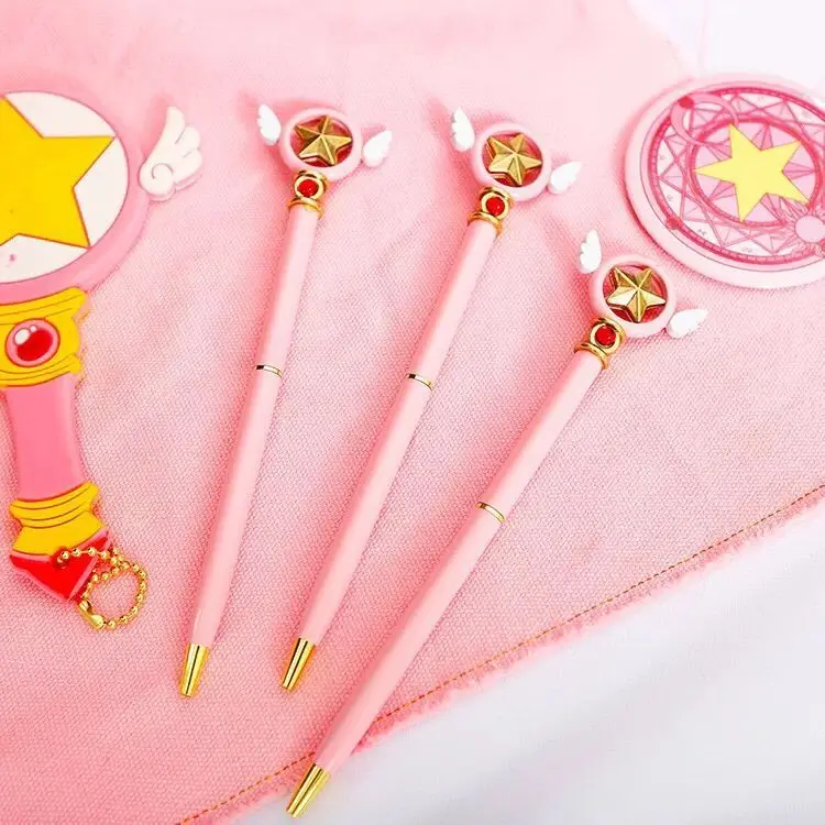 

3pcs Anime Card Captor Sakura Mental Ballpoint Pen Pink Star Wing Wands Beauty Gift Cosplay Prop Women Gift Drop ship