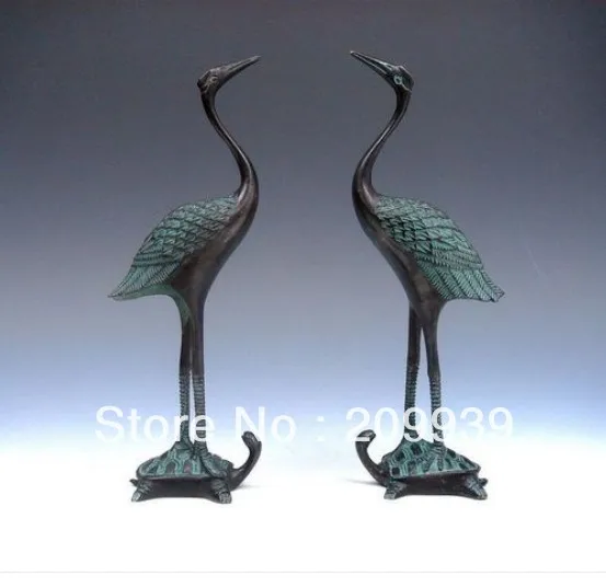 

Fast ship Hd045 Pair Of Bronze Crafted Sculptures Crane Standing On Turtle Statue (A0314)