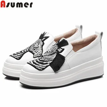 

ASUMER 2020 fashion spring new shoes woman round toe genuine leather shoes women Casual flats women comfortable flat with shoes
