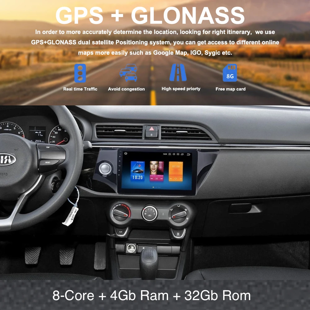 Discount 10.2" IPS Android 8.0 1din Car Multimedia for Kia K2 Rio Radio 2017 2018 Built-in GPS Steering Wheel Control Auto Stereo WIFI BT 2