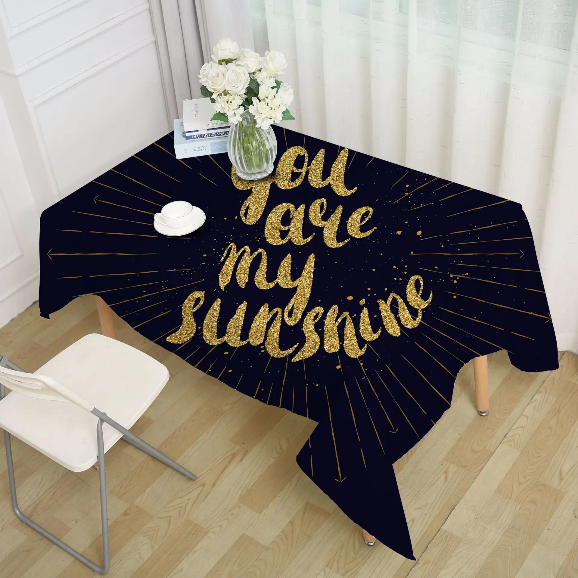 

Modern minimalist black and white printed polyester square tablecloth Soft and wearable antifouling table desk decoration
