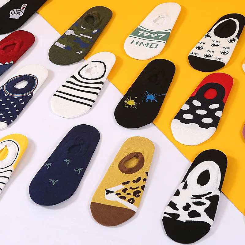 

SP&CITY 2019 Harajuku Thin Cartoon Leopard &Dot Patterned Socks Slippers Women Cotton Invisible Socks Slippers Creative Art Sox