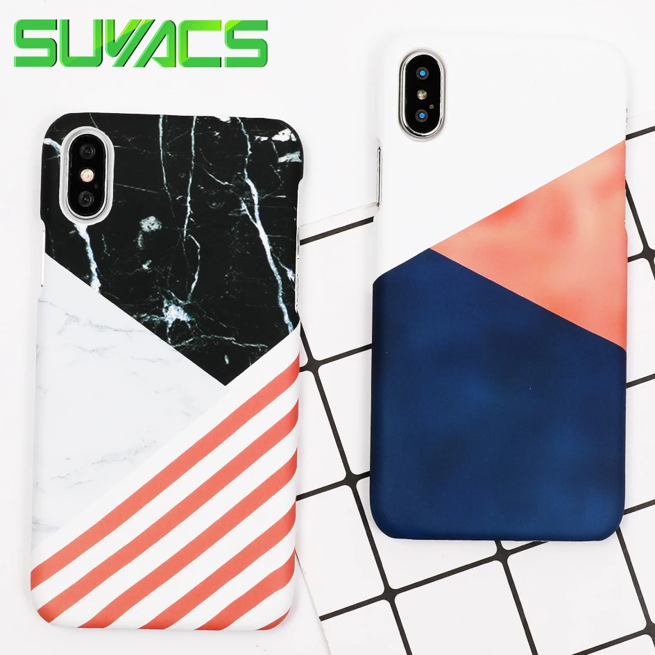 

SUYAVS Phone Case For iPhone 6 6S 7 8 Plus X Fashion Stripe Geometric Parttern Frosted Matte Hard PC Phone Case Cover Shells Bag