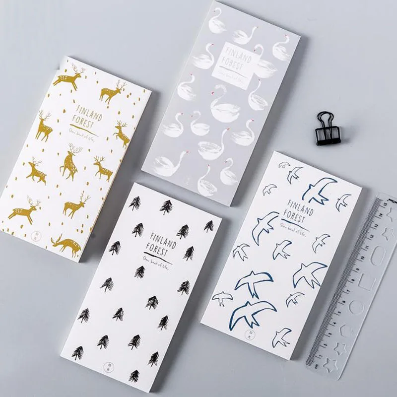 

1 Pcs Fresh Finland forest Birds/deer/forest/swan notepad memo pad paper sticky notes notepad stationery school supply