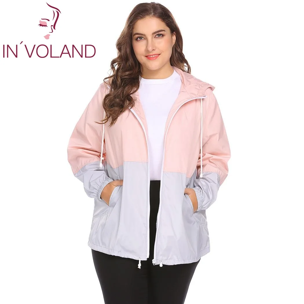 Goedkoop In voland Vrouwen Regenjas Plus Size 5XL Herfst Lichtgewicht Hooded Trekkoord Patchwork Waterdichte Wind Jas Vrouwen Grote Maat