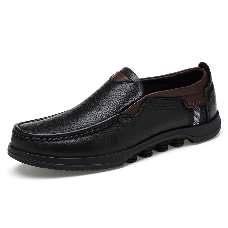 

2017 Winter Men Genuine Leather Casual Shoes Slip On Rubber Sole Loafers for Man Size 40-48