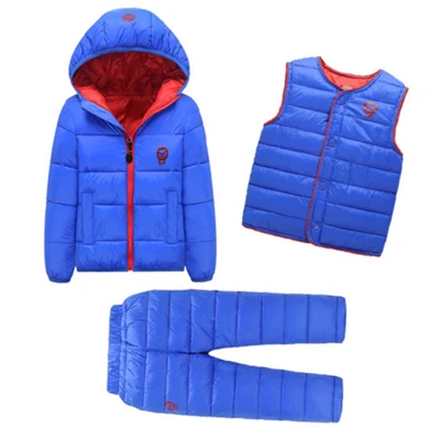 Детские зимние комбинезоны; осенняя куртка; пуховые хлопковые пальто; куртки; комплект одежды для маленьких девочек и мальчиков; Верхняя одежда для детей; пальто и брюки - Цвет: Royal Blue 3pcs