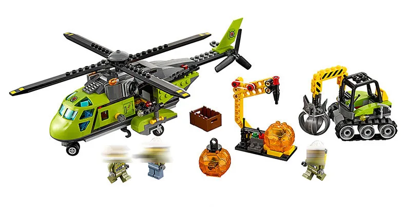 Бела 10640 City вулкан питания вертолет геологоразведки Building Block кирпичи 60123