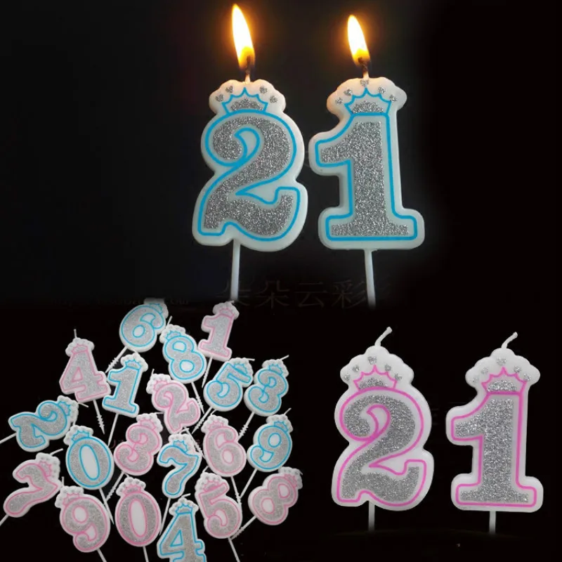 

1 Pc Shinning Sliver Pink/Blue Crown Birthday Candles for Kids Girls Boys Birthday Party Number Candles Cake Decorations ( 0-9 )