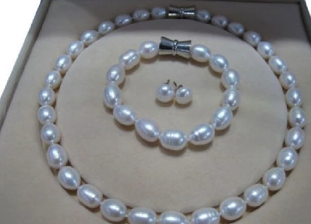 

Jewelry 001530 12-15MM NATURAL Australian south sea white pearl necklace bracelet earring