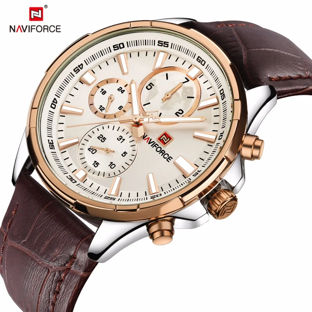 

Naviforce 2017 New Top Brand Luxury Watches Men Leather Belt Gold Dial Wristwatches for Men Fashion Quartz watch relogio Clock
