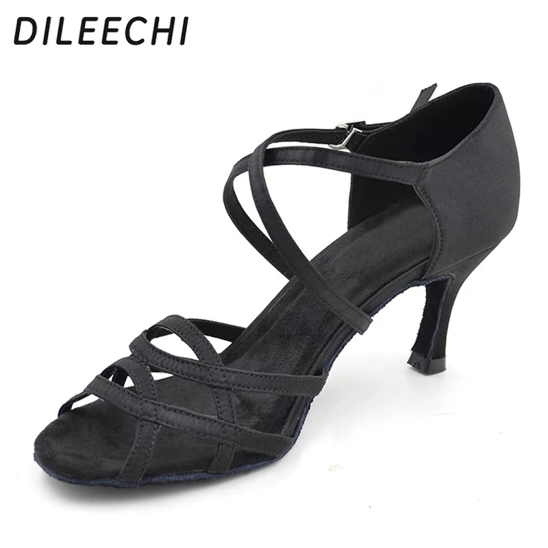DILEECHI/туфли для латинских танцев; женская танцевальная обувь для сальсы; бронзовый цвет; популярная обувь для танцев на среднем каблуке 75 мм; gautiers