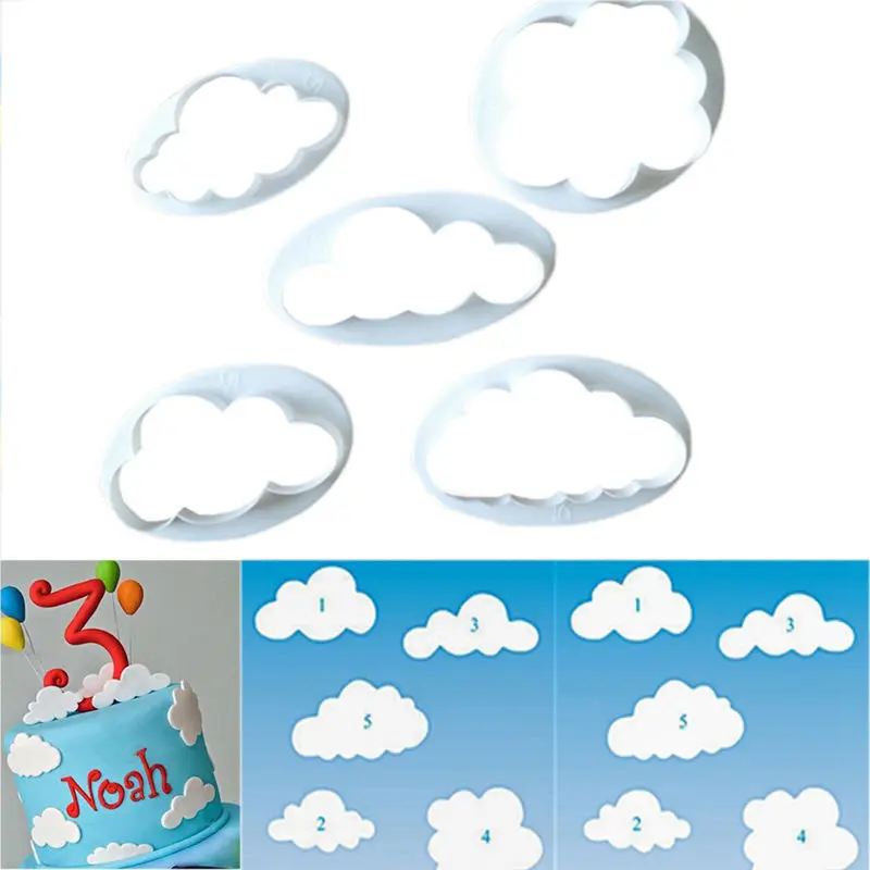 

TTLIFE 5pcs Cloud Plastic Cookie Cutter Fondant Cake Pastry Chocolate Cupcake Biscuit Mold Sugarcraft Baking Decorating Tool DIY