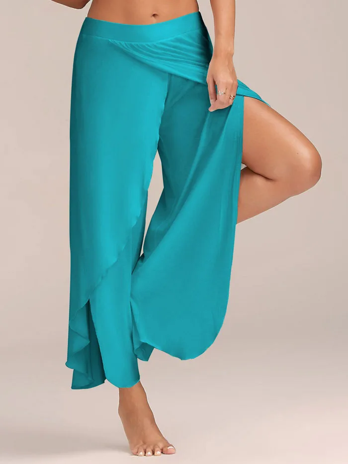 Новая модная летняя женская шифоновая Расклешенная юбка брюки палаццо Бохо широкие брюки свободные брюки Харадзюку