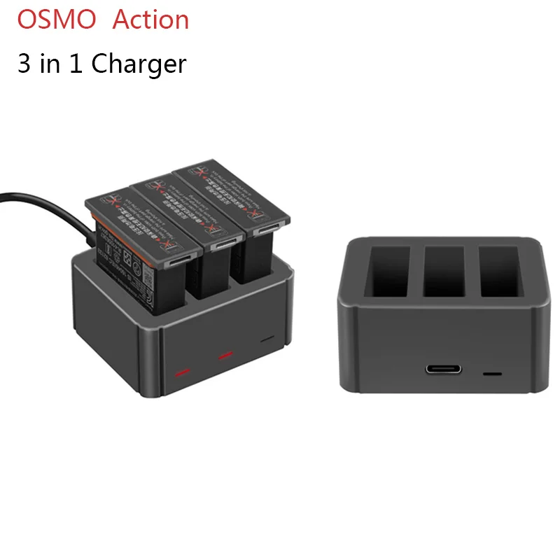 

3 in 1 OSMO ACTION Charger TYPE-C Input 4.35V Lithium Charging Kit for DJI OSMO ACTION Accessories Battery