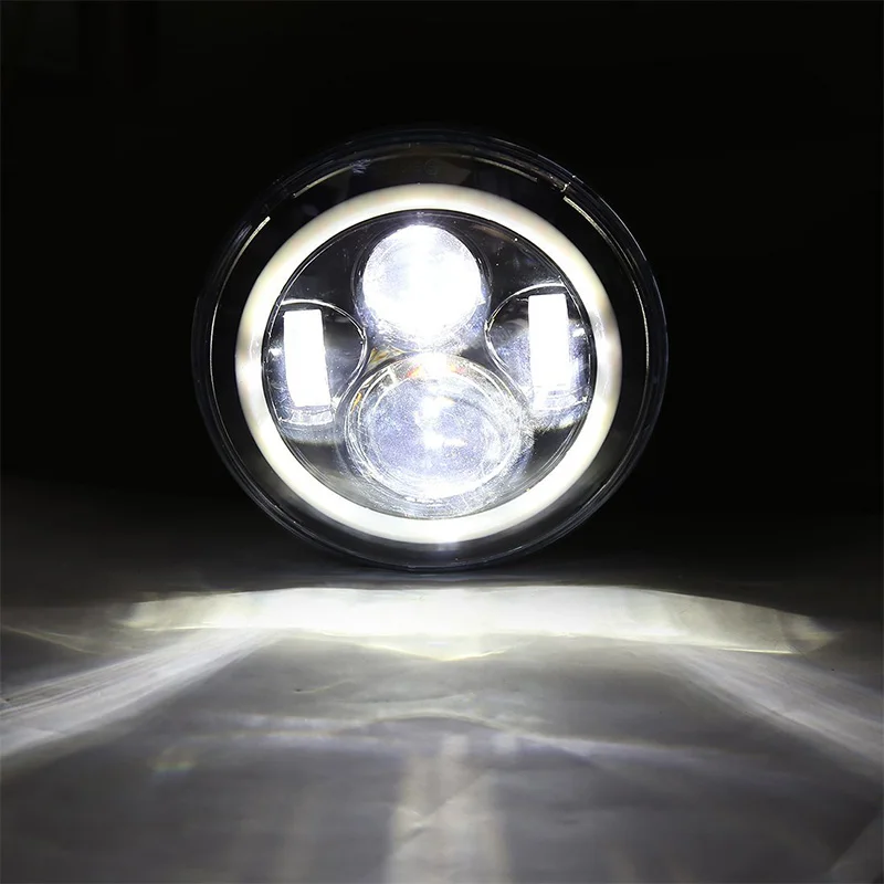 FADUIES Black 7 Round LED Headlight Projector Daymaker Headlight With White Angle Eye For Harley Davidson Motorcycle Headlamp (16)