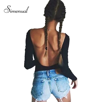 

Backless long sleeve autumn bodysuit women 2018 bandage fitness slim black jumpsuits bodysuits sexy hot bodycon overalls clothes