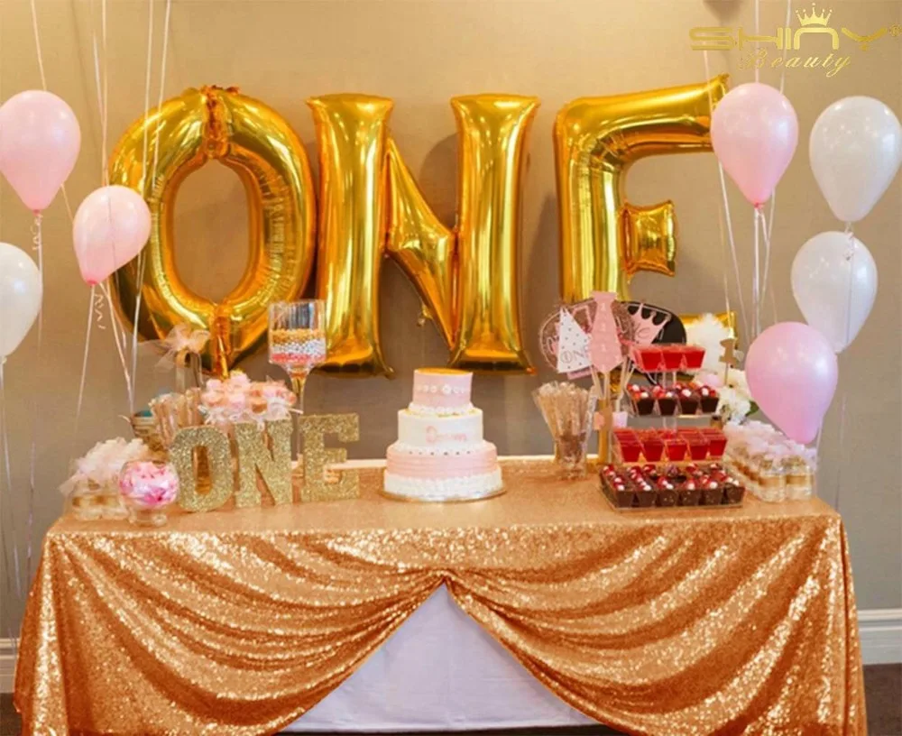 

ShinyBeauty sequin tablecloth rectangle Rose Gold 48in by 70in tablecloths for weddings-180x180cm-r