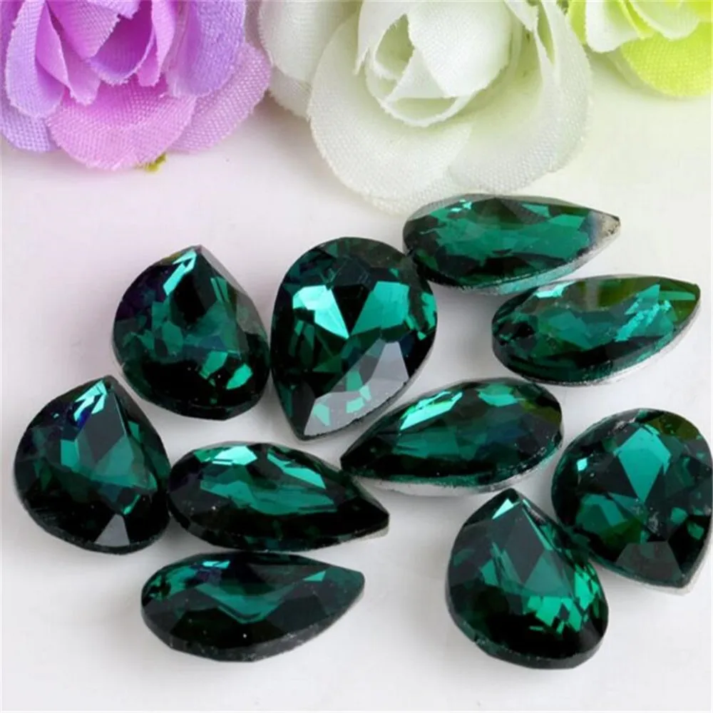 

Loose Drop Pointback Crystal Rhinestones DIY Emerald Green Color Shape Crystal Rhinestone For Wedding Garment Crafts Decoration