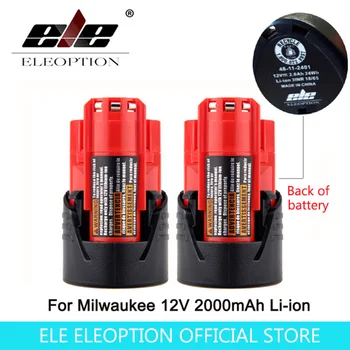 

ELE ELEOPTION 2PCS Power Tool Battery For Milwaukee M12 12V 2000mAh Li-ion Lithium Rechargeable Spare Battery 48-11-2401