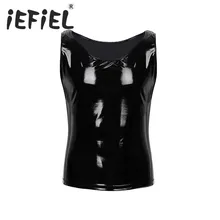 IEFiEL модная мужская искусственная кожа короткий рукав круглый вырез майка рубашка Клубная одежда сценический костюм косплей укороченный жилет