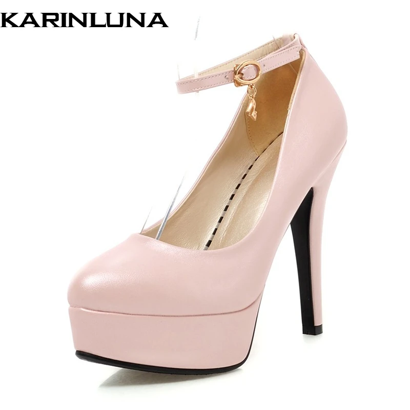 

Karinluna new discount plus size 31-43 thin high heel party women Shoes sexy round toe Platform ankle-strap Pumps stiletto