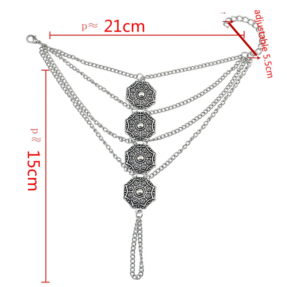 Women Fashion Bracelet Bohemian Vintage Carved Flower Finge Multilayer Tassel Gossip Pattern