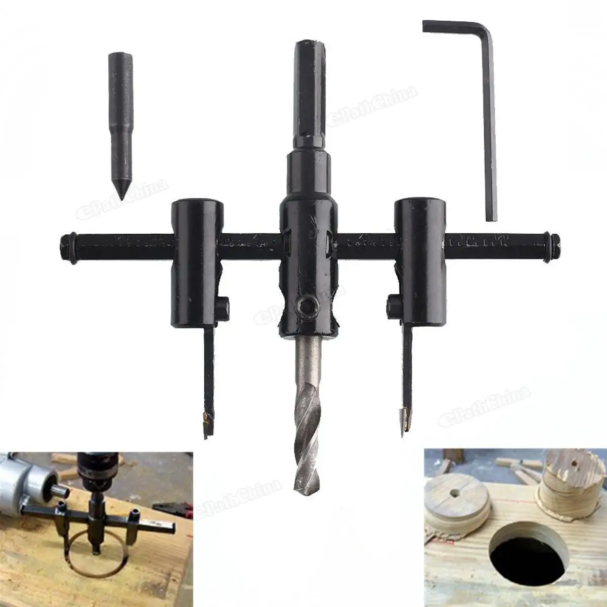 1Set 30mm-120mm Alloy Steel Adjustable Circle Hole Cutter Set with Wood Plastic Hole Saw Drill Bit Tools for Woodworking